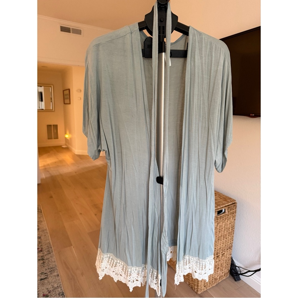 Women's Light Blue Lace Trim Robe